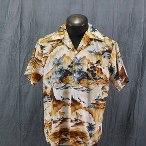 Vitnage Hawaiian Shirt - Brown and Grey Island Pattern Kole Kole - Men's Large